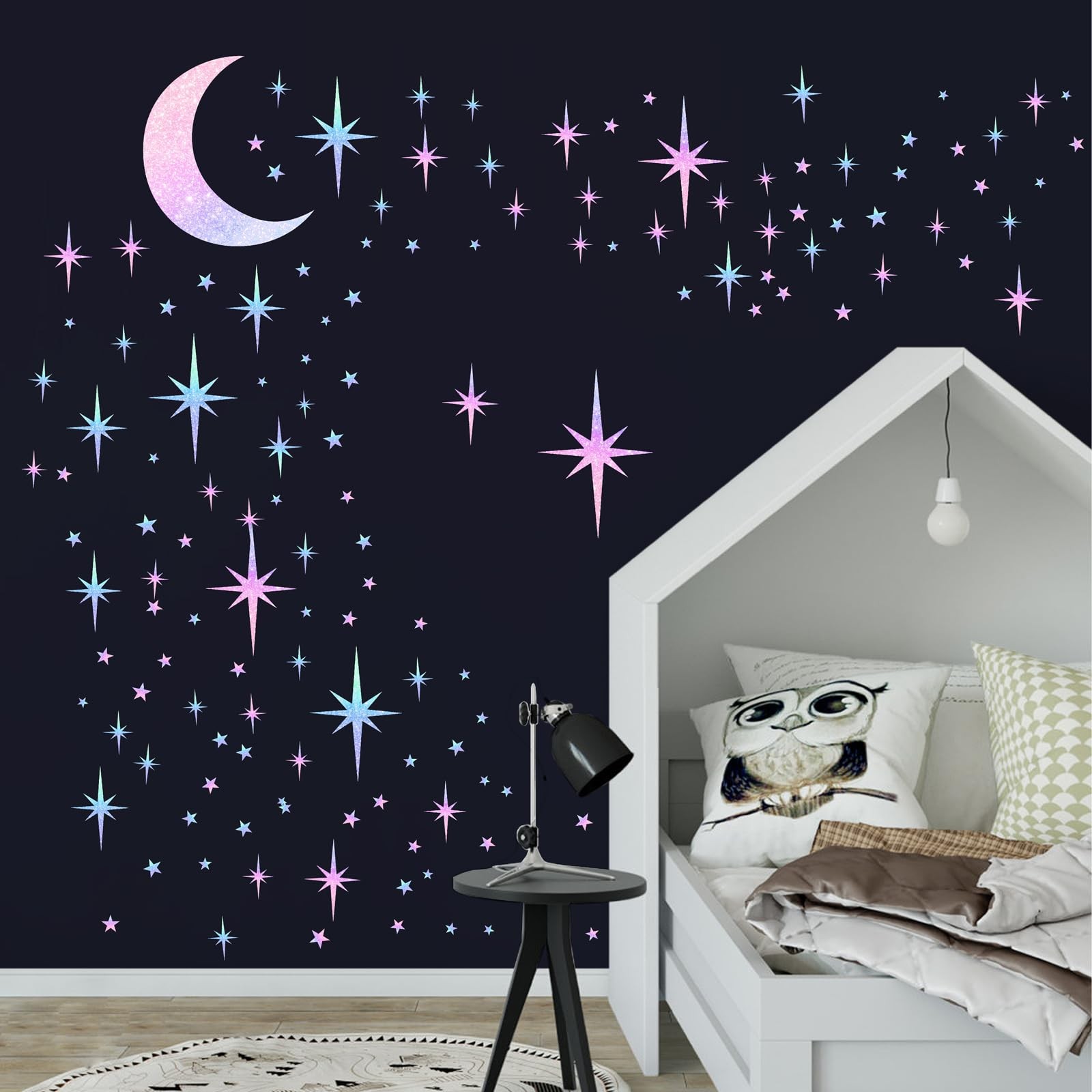 Star Wall Decals Sparkle Wall Decal Peel and Stick Rainbow Star Moon Stickers…