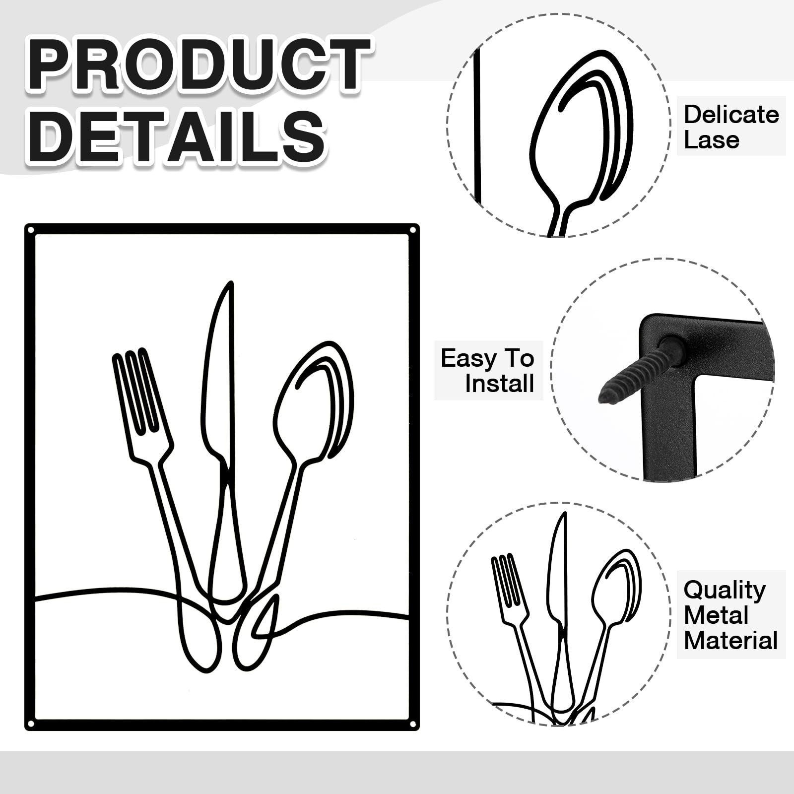 Otoolling 3 Pieces Metal Minimalist Line Kitchen Signs Wall Decor Drawing Rus…