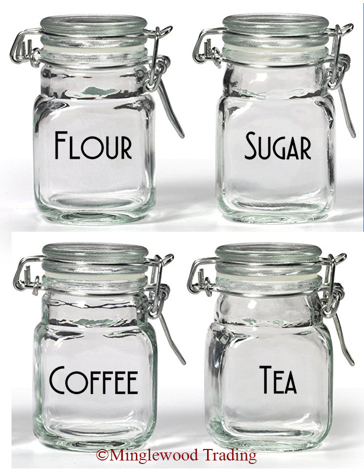 Set of 4 Canister Labels V4 Vinyl Stickers Kitchen Flour Sugar Tea Coffee – Deco