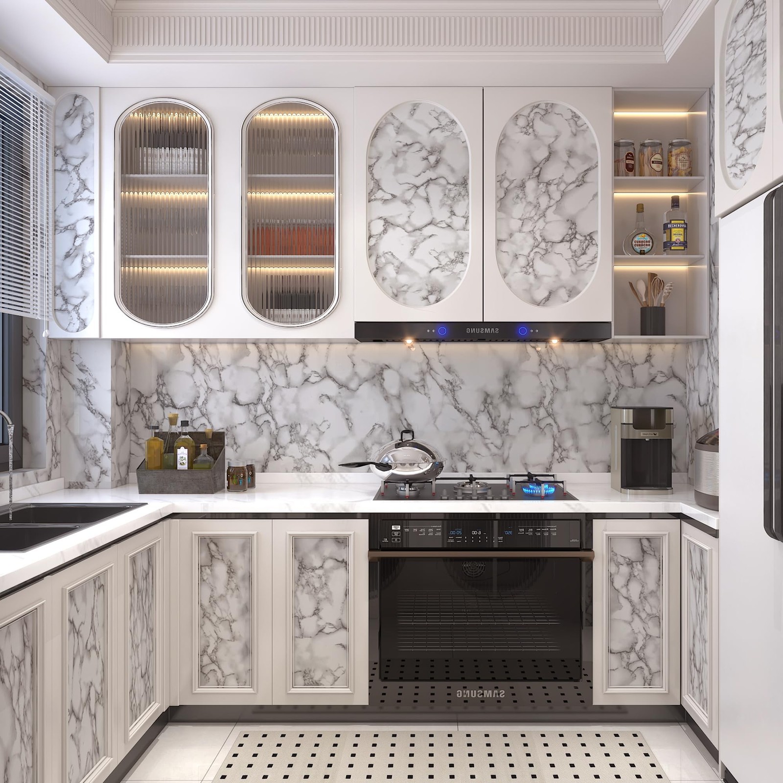 JSEVEM 16"×394" Grey White Marble Wallpaper Peel and Stick Waterproof Gray