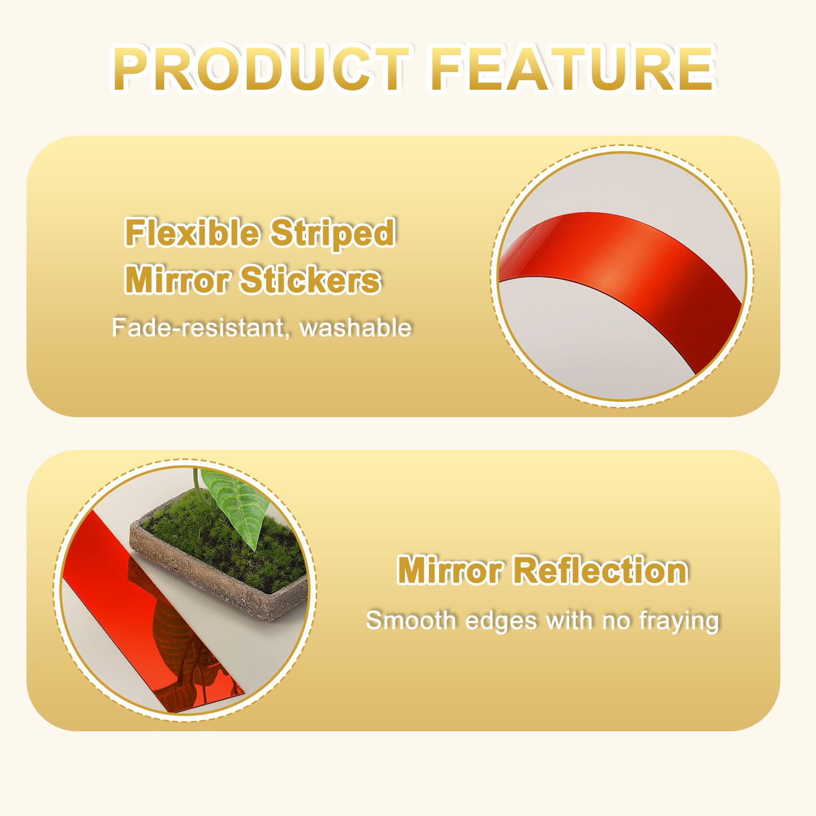 30 Pcs Striped Mirror Stickers, 1.18" x 11.8" Mirror Wall Stickers, Red