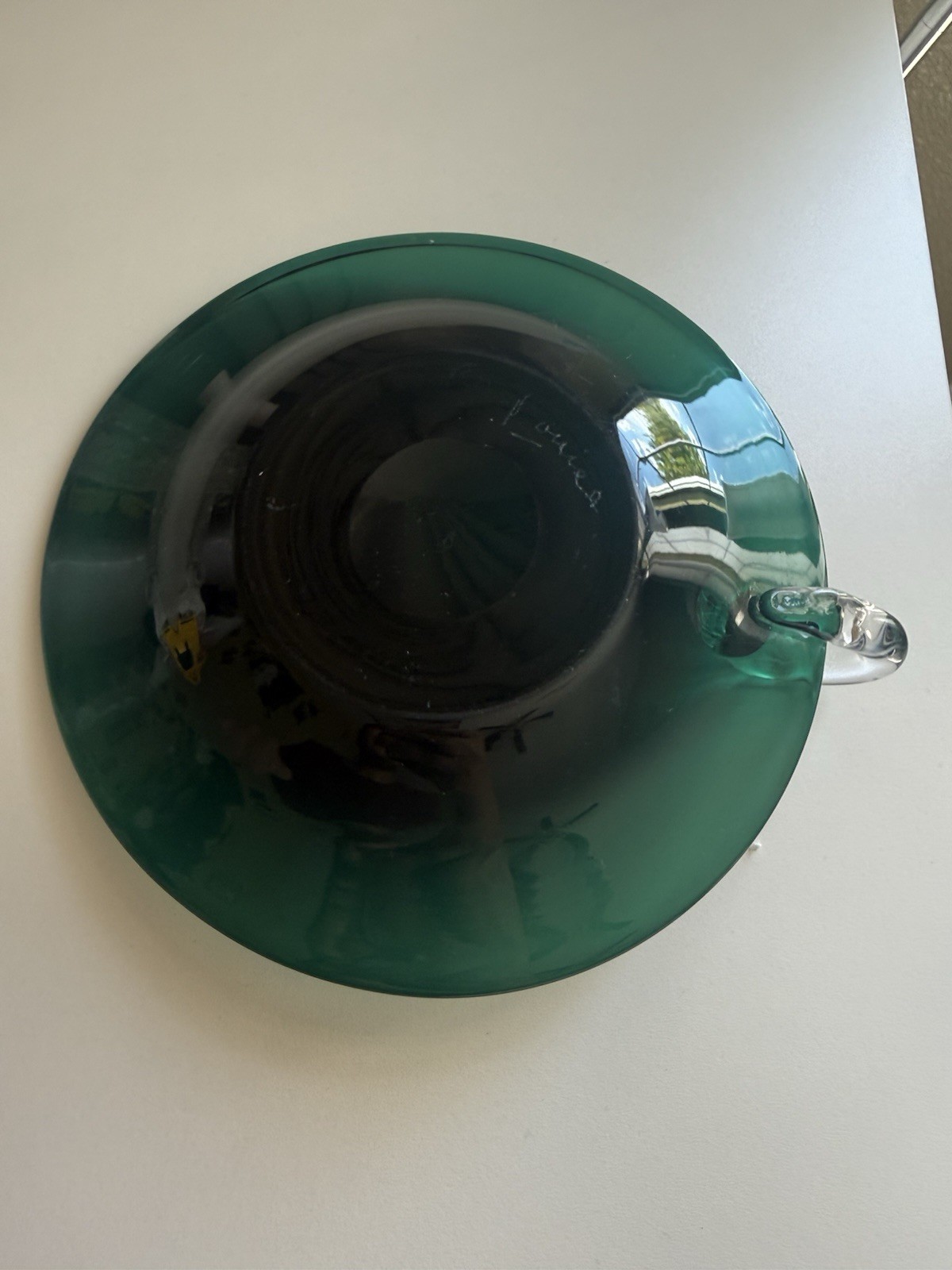 Vintage Emerald Green Hand Blown Glass Art Signed Decorative Centerpiece