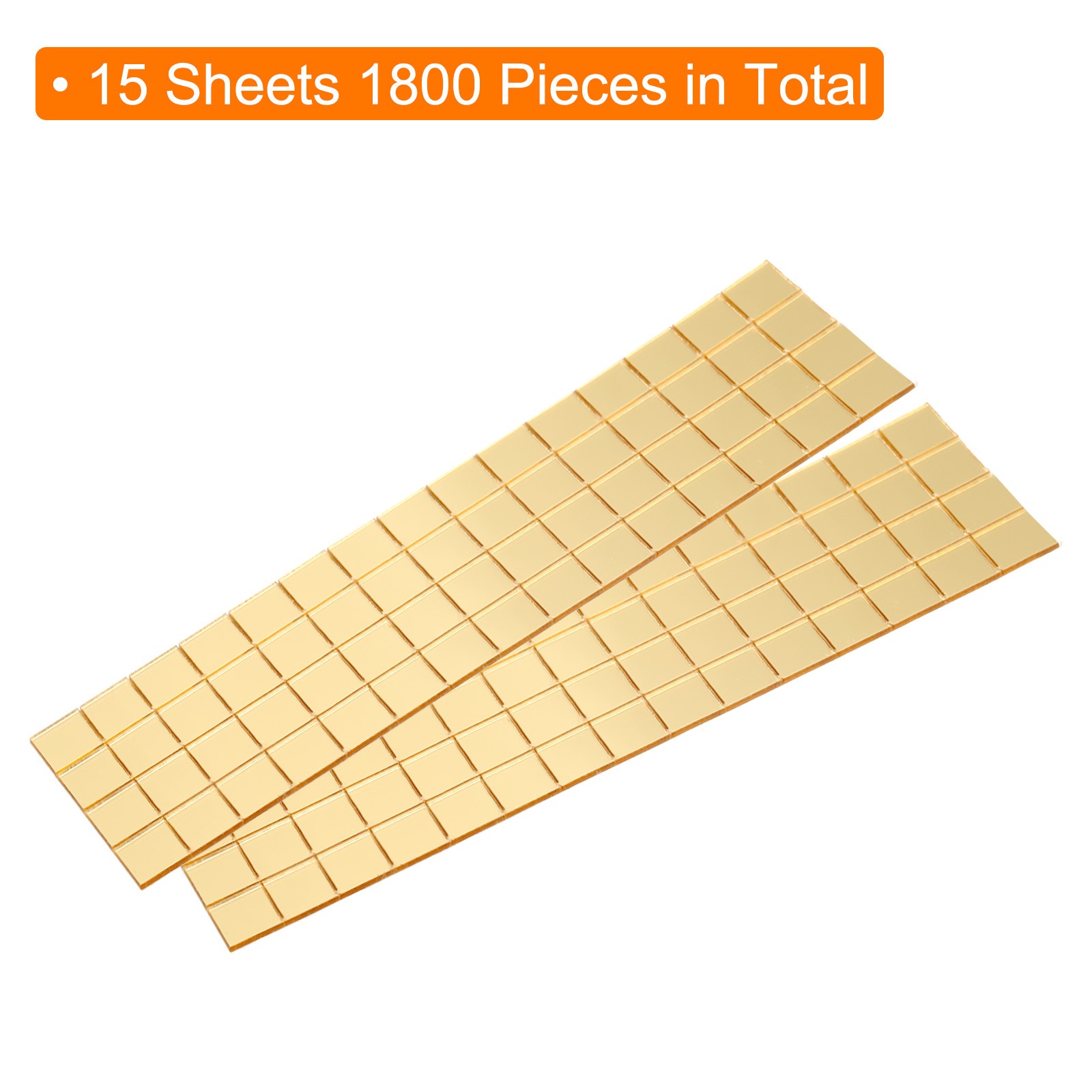 1800Pcs 15 Sheet 10x10mm Self Adhesive Mirror Mosaic Tiles Sticker Gold