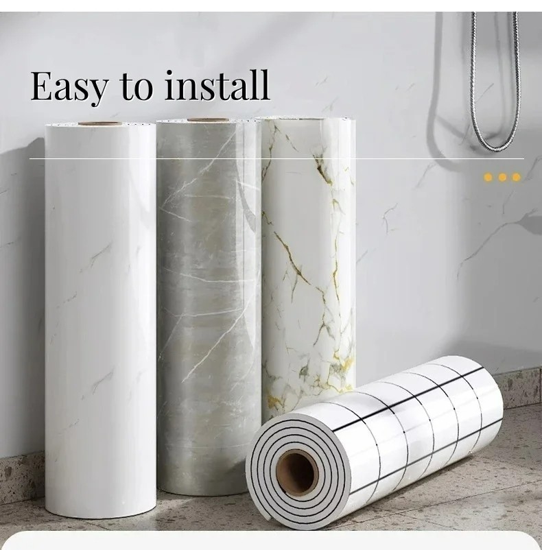Thick Foam Marble Peel and Stick Wallpapers Waterproof White Gray Contact Paper