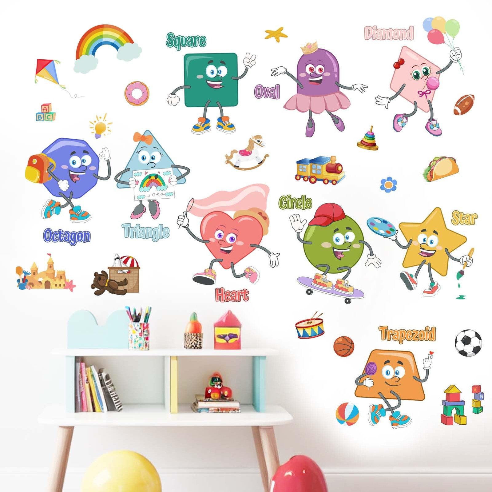 Shapes Educational Wall Decals – Enlighten Learning Geometry Wall Stickers – …