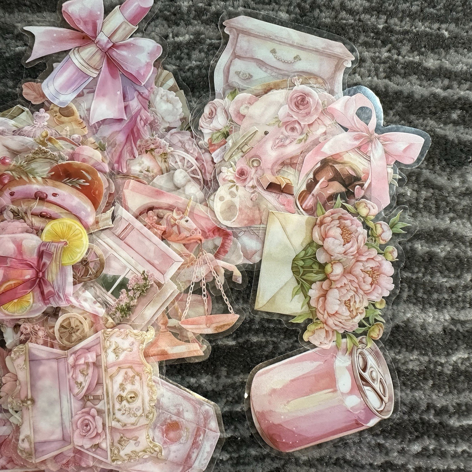 Stickers 50 Pink Transparent Antique Style Junk Journal Scrapbook Decals New