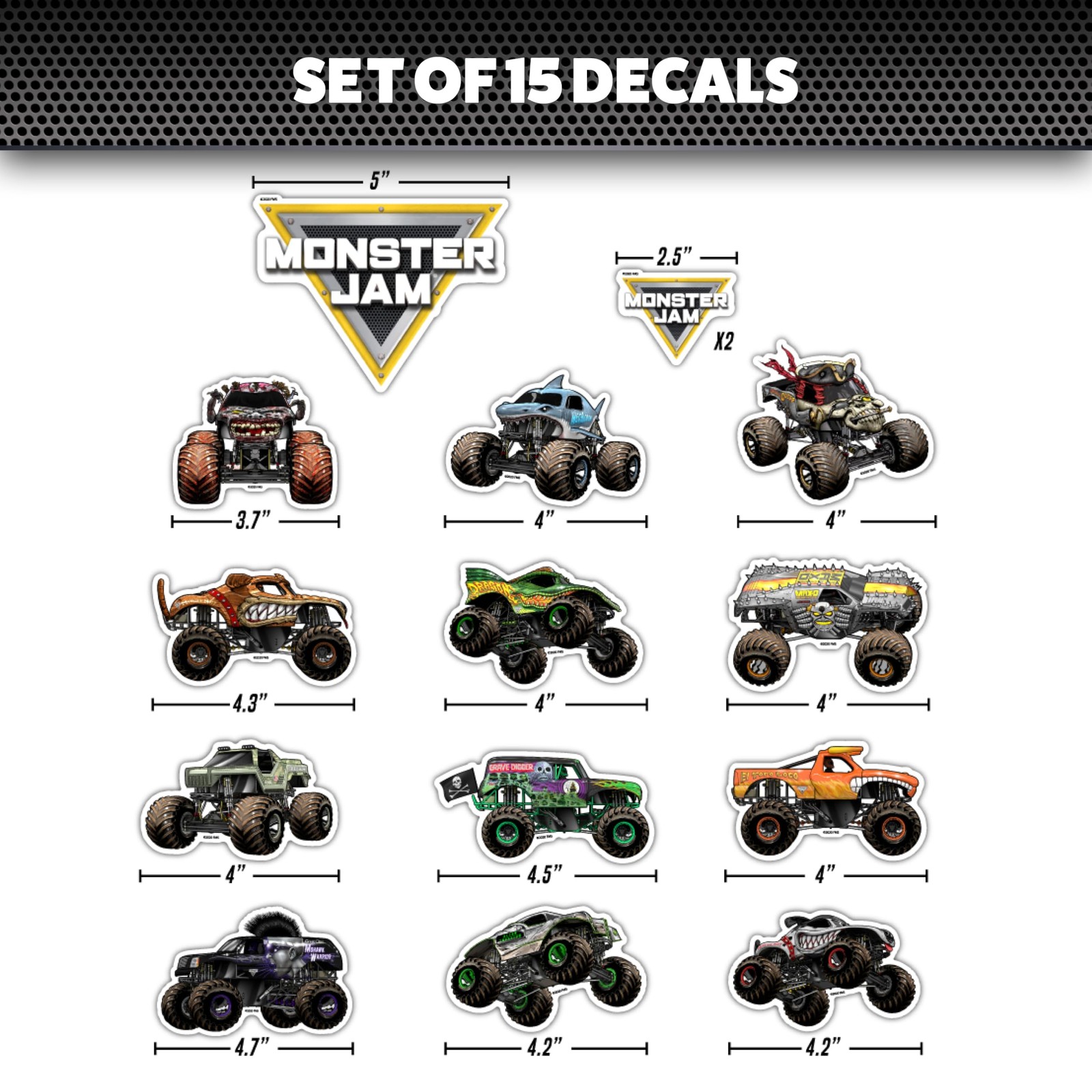 Monster Jam Trucks Decal Pack – Set of 15 Monster Truck Stickers Includes Gra…