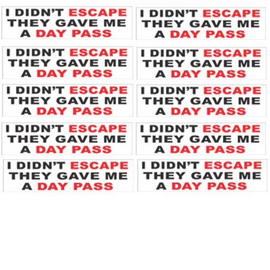I didn't escape, they gave me a day pass, sticker S-9 (10 Pack)