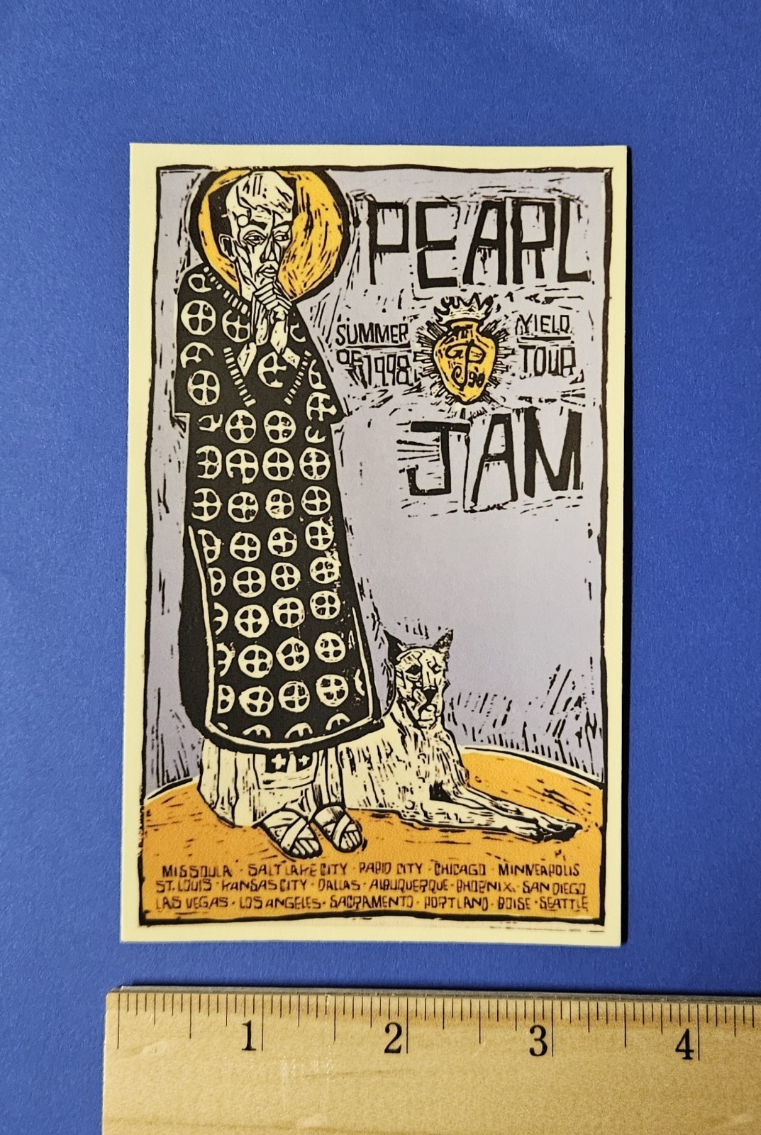 Pearl Jam 6"x3.5" Die-Cut Vinyl Sticker Yield Tour 1998 Summer Poster Art