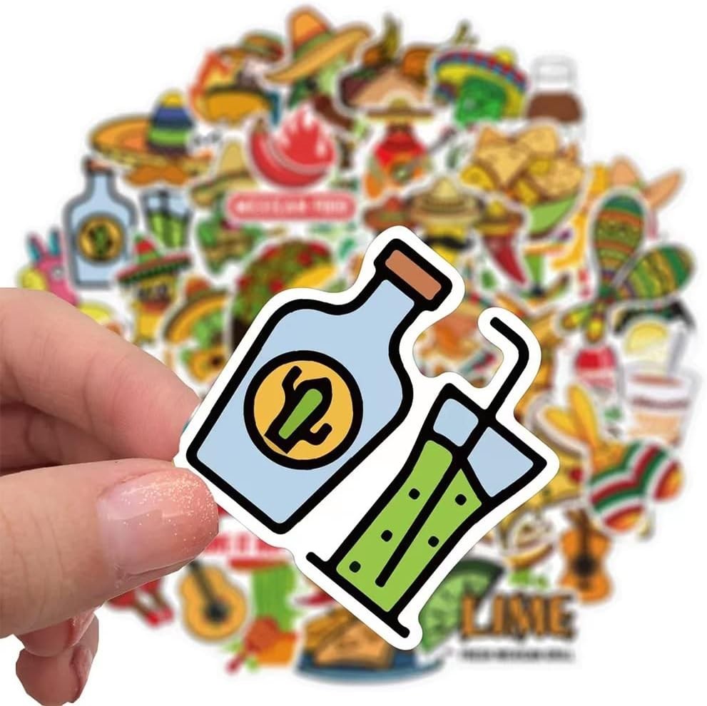 50 Cartoon Taco Stickers – Fun Waterproof Vinyl Decals for Kids & Teens