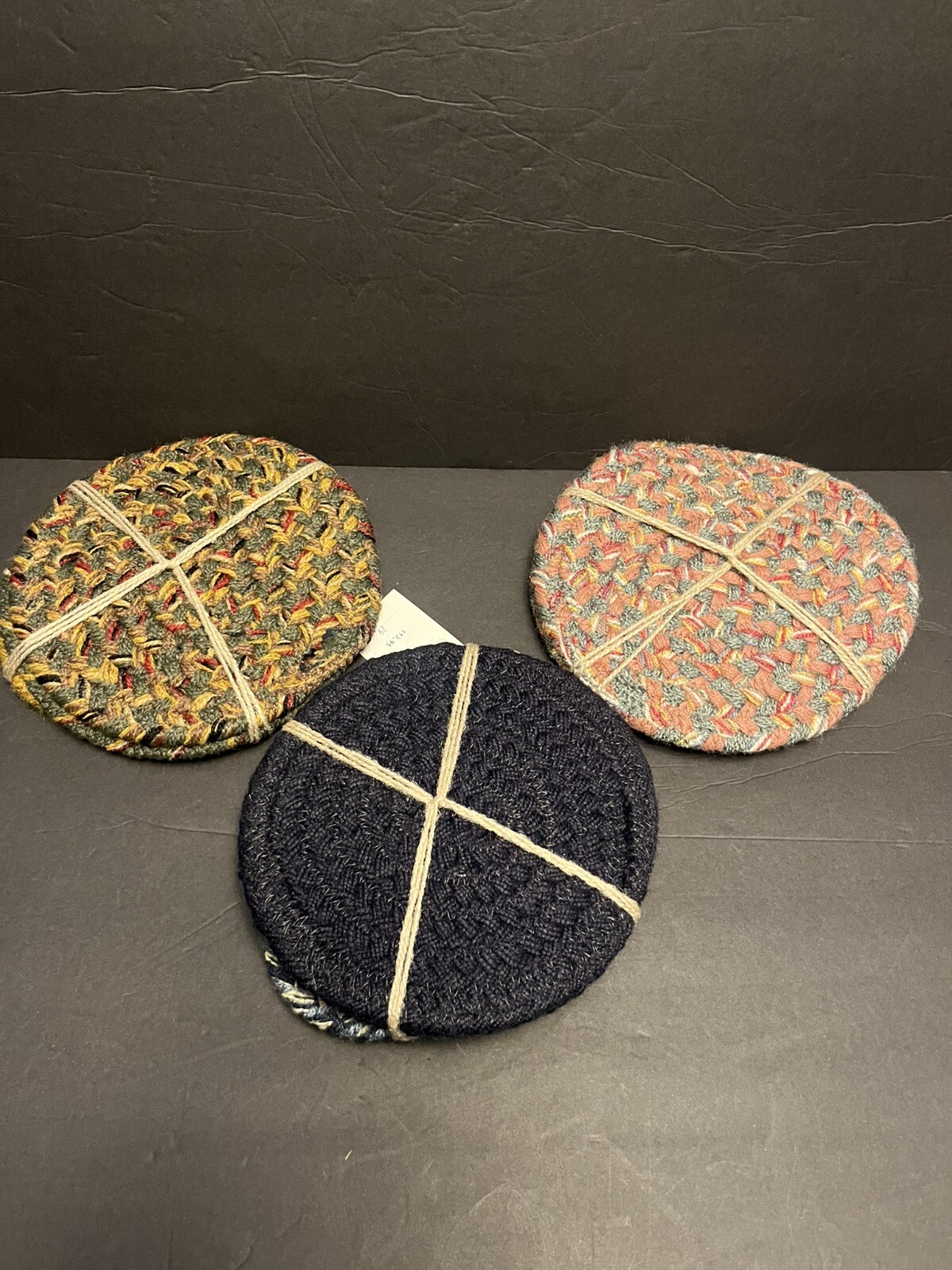 Braided Jute Coasters – Lot Of 3 Mixed Lot Heart Circle Shaped *NEW*