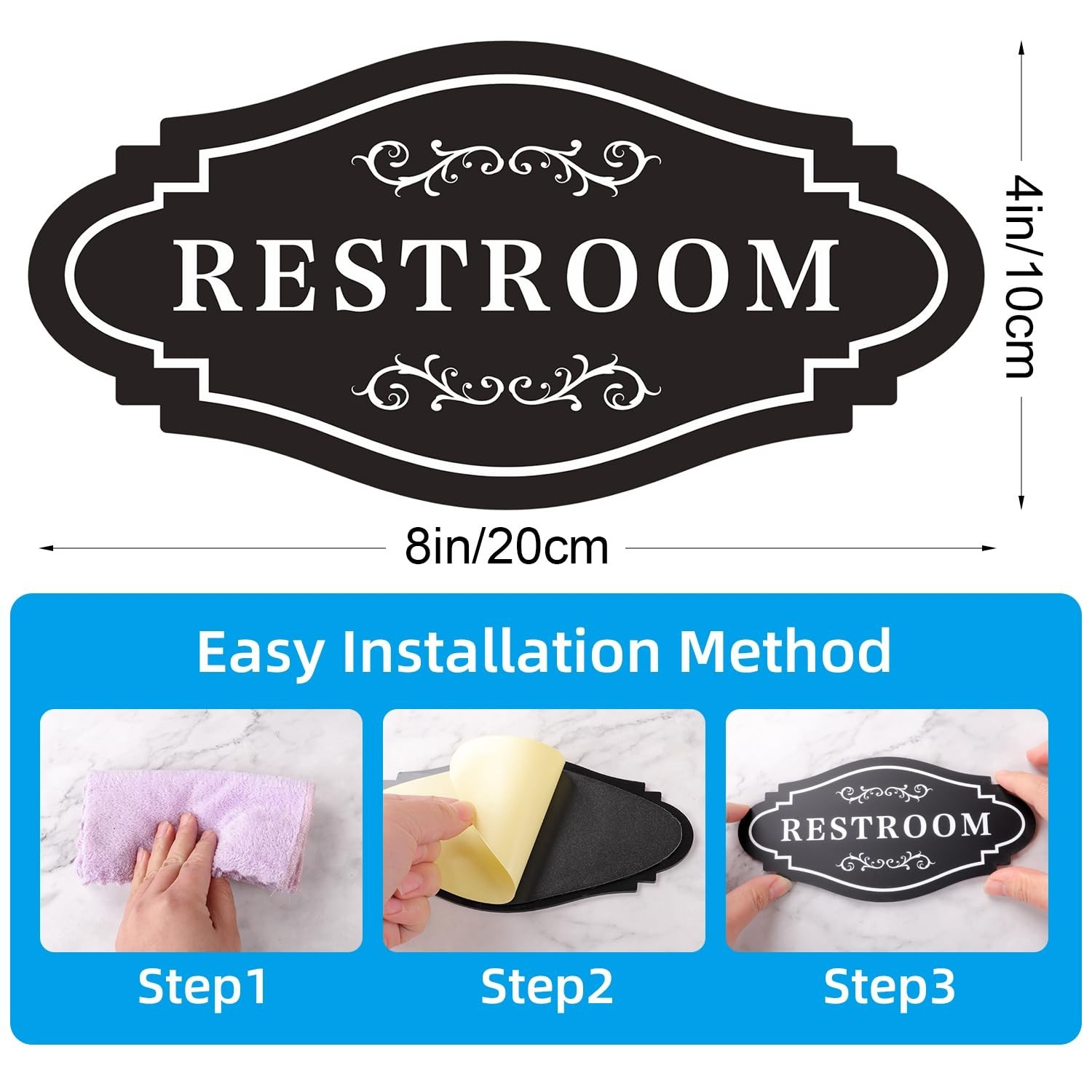 Restroom Sign,restroom signs for business,Modern Bathroom Sign,4 x 8 inch Wat…