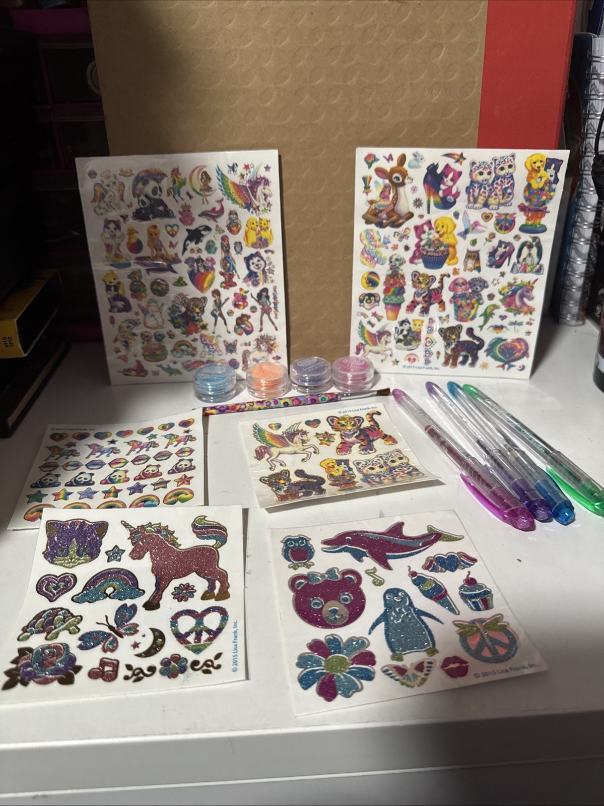 lisa frank temporary tattoos Sheets lot y2k glitter And Lisa Frank Glitter Pens