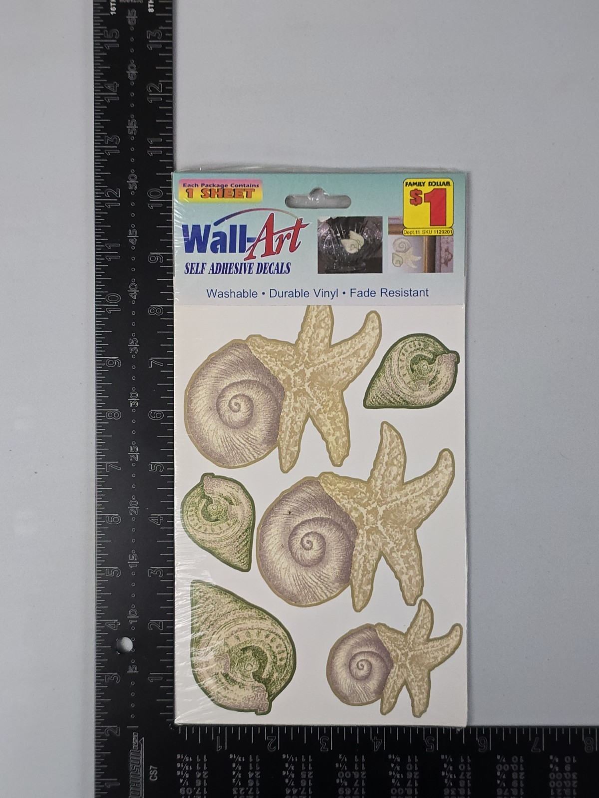 Wall Art Self Adhesive Decals Sea Shells Washable Sealed Lot Of 2 Vintage NOS