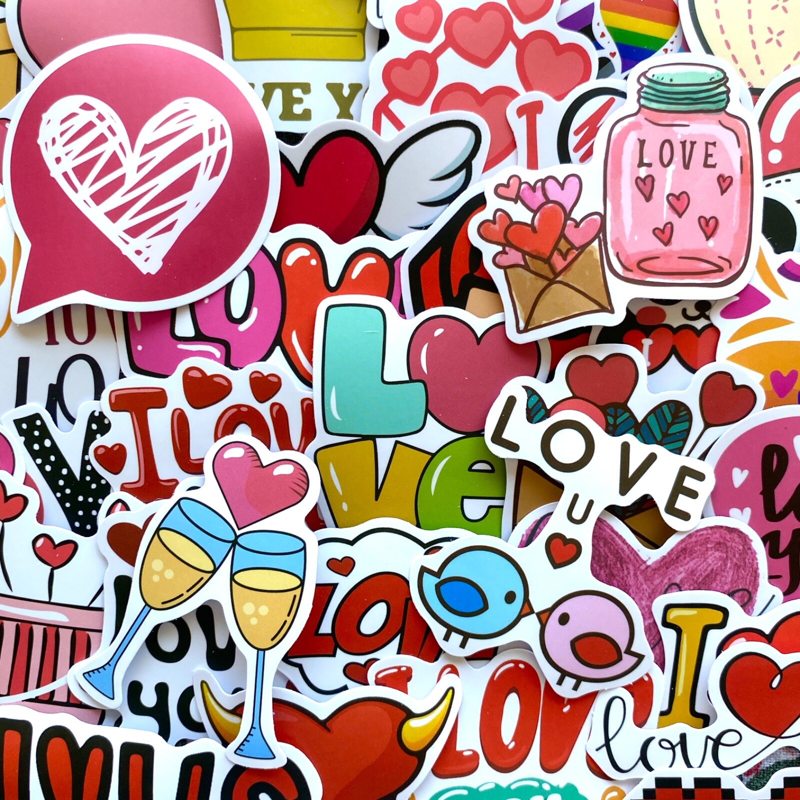 5-50 pcs Love Stickers, Valentines Cute Heart Red Water Bottle Car Laptop Decals