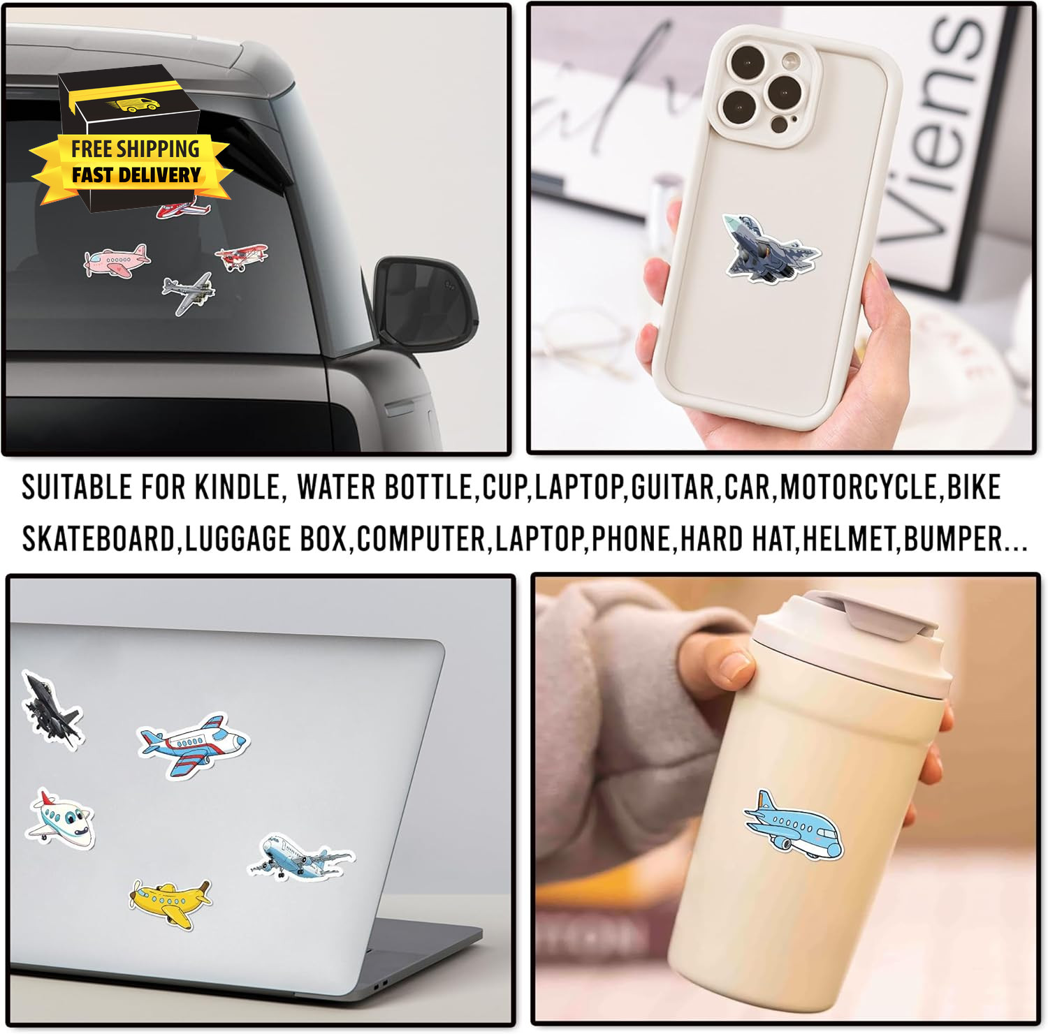 50 Pcs Airplane Vinyl Sticker Waterproof PVC Plane Decals Aircraft Stickers for