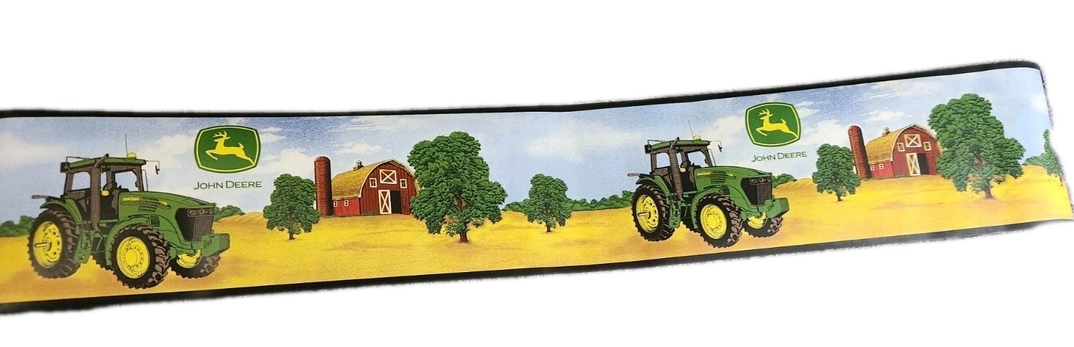 JOHN DEERE contemporary wall paper border 5yds TRACTOR farm vinyl wallpaper RARE