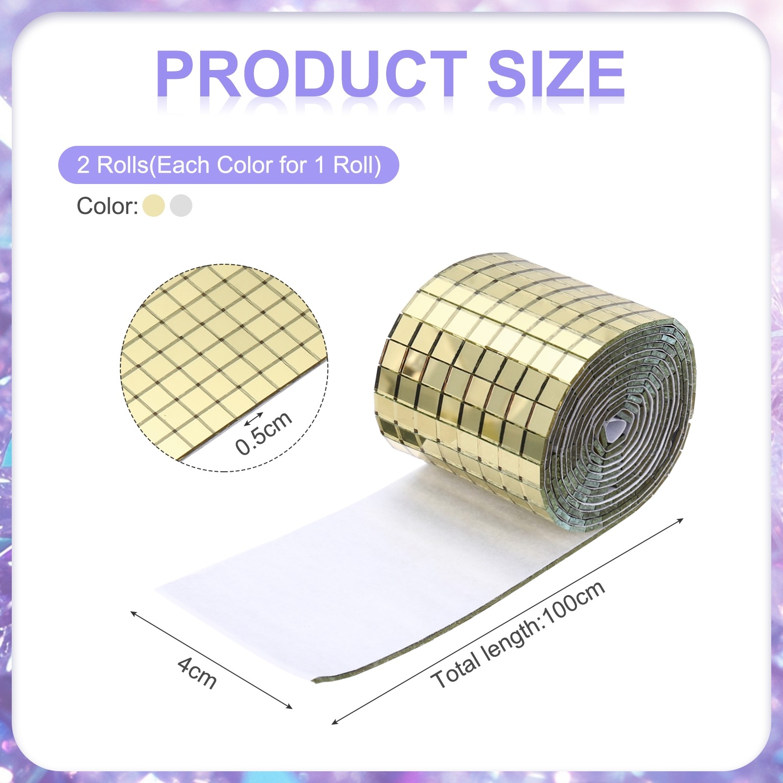 3200 Pcs 5 x 5mm Gold/Silver Adhesive Mosaic Tiles Disco Tiles 2 Rolls for Craft
