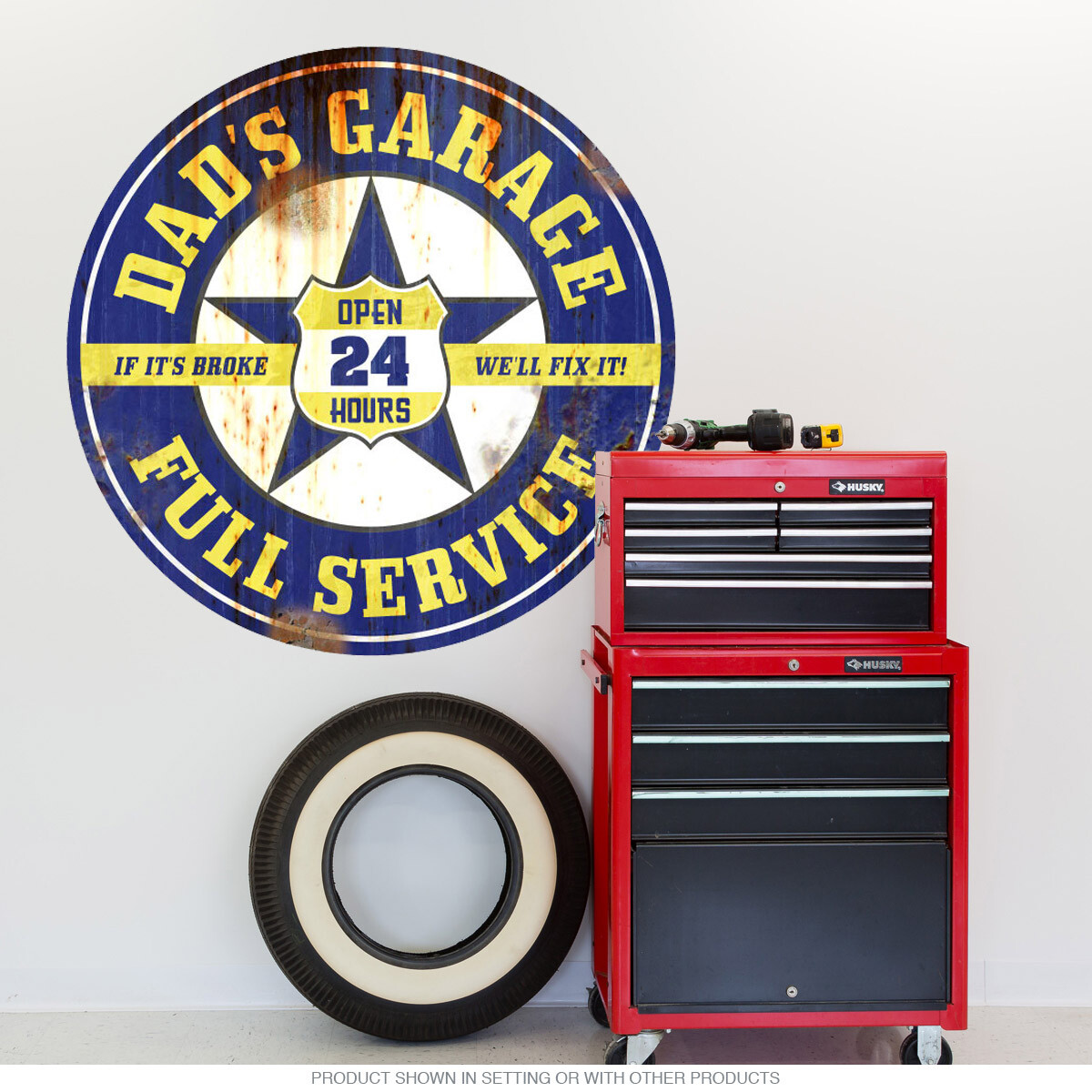 Dads Garage Wall Decal Rusted Yellow – Gas Station Decor