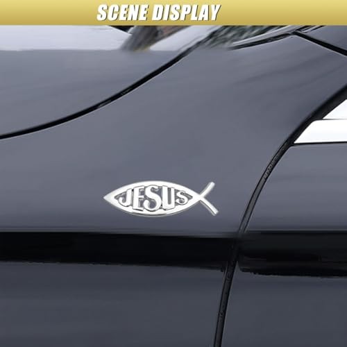 2PCS Jesus Fish Decal Sticker, 3D Chrome Metal Car Emblem, Waterproof Silver