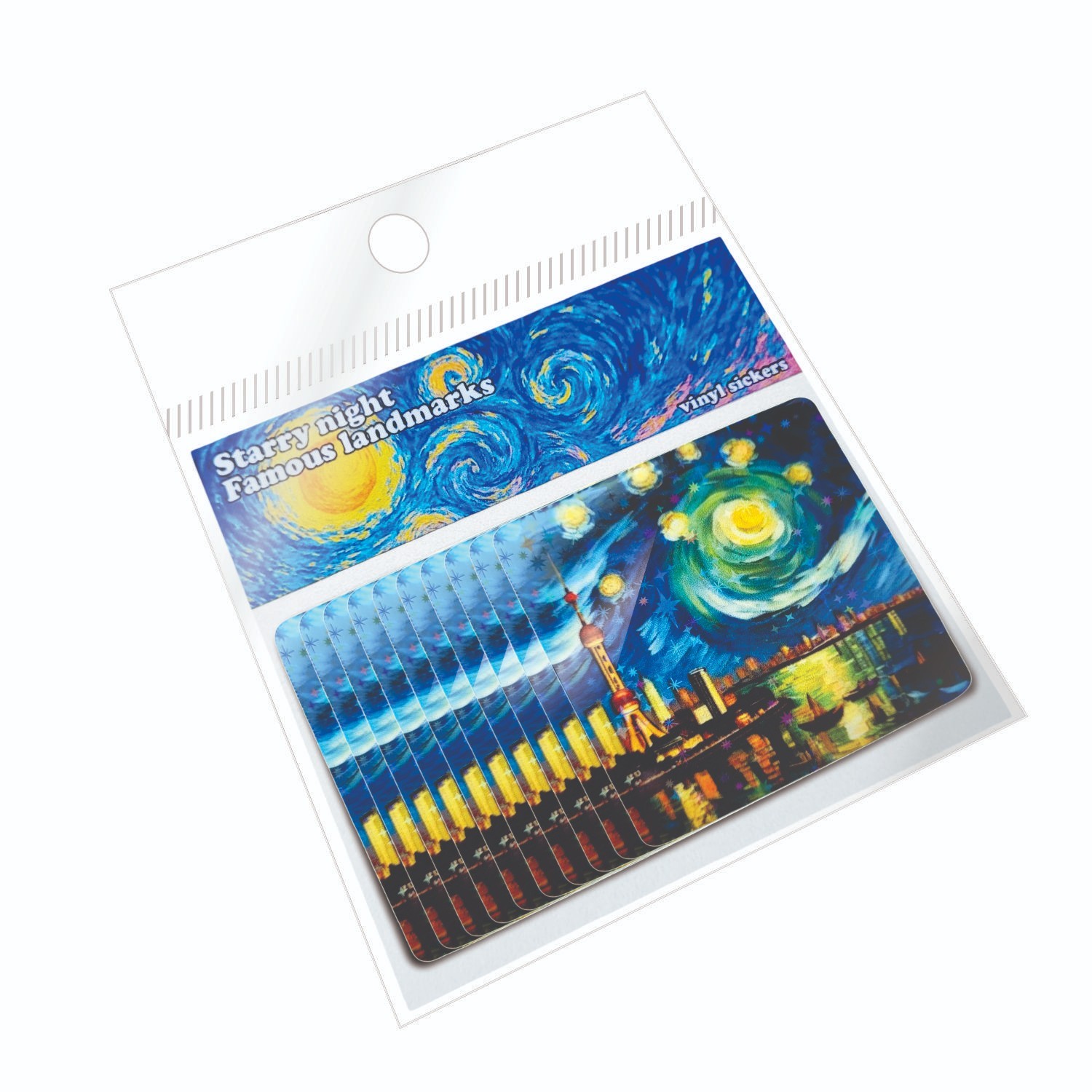 Starry Night at the Shanghai Skyline Oriental Pearl Tower Stickers !! Van Gogh