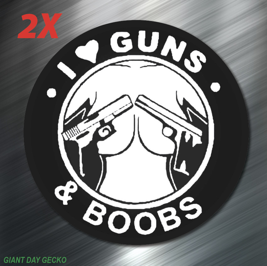 (2) I Love Guns and Boobs NRA Funny Work Shop car Laptop Wall Sticker Decal USA