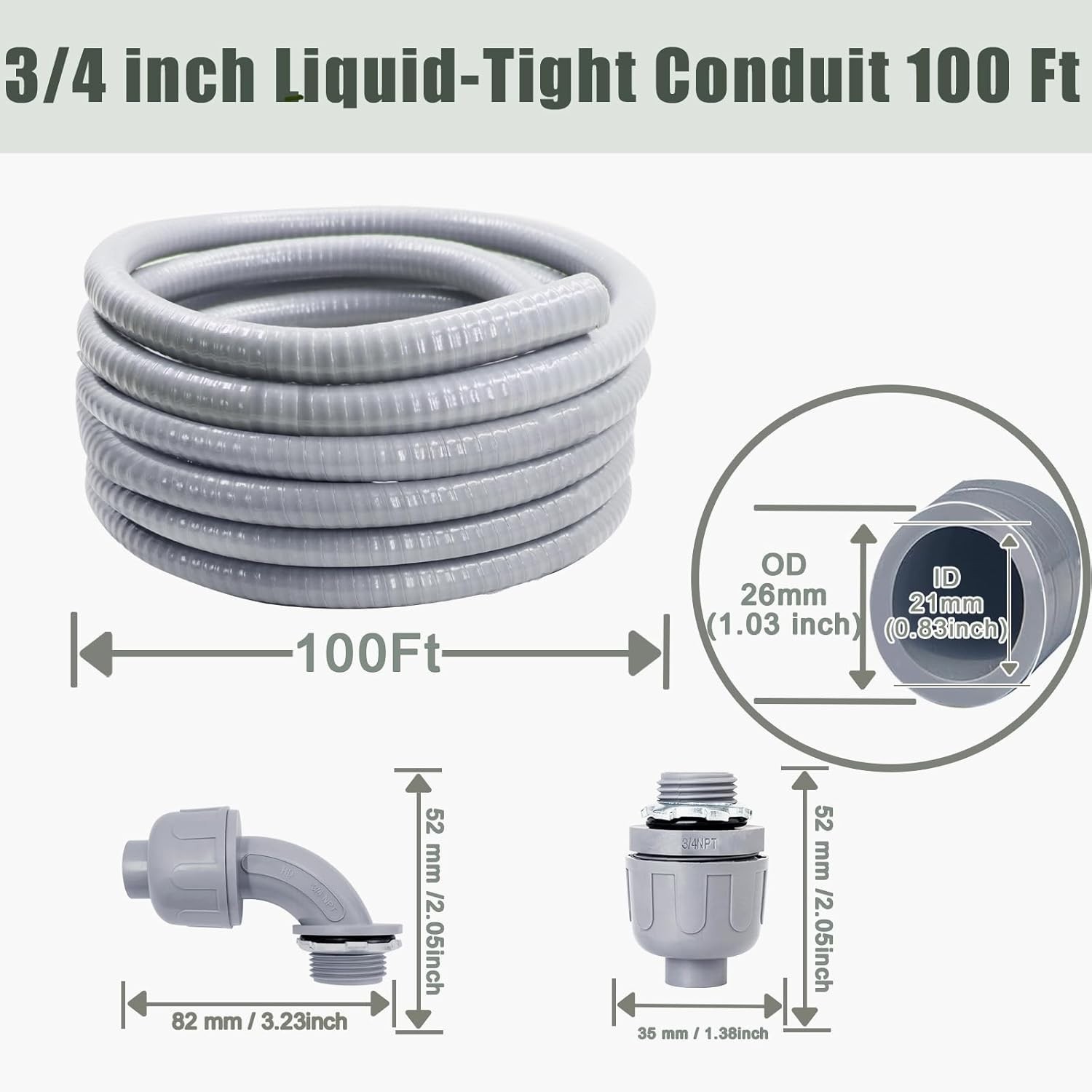 Liquid-Tight Conduit and Connector Kit – 3/4 Inch 100 FT Non Metallic Liquid …