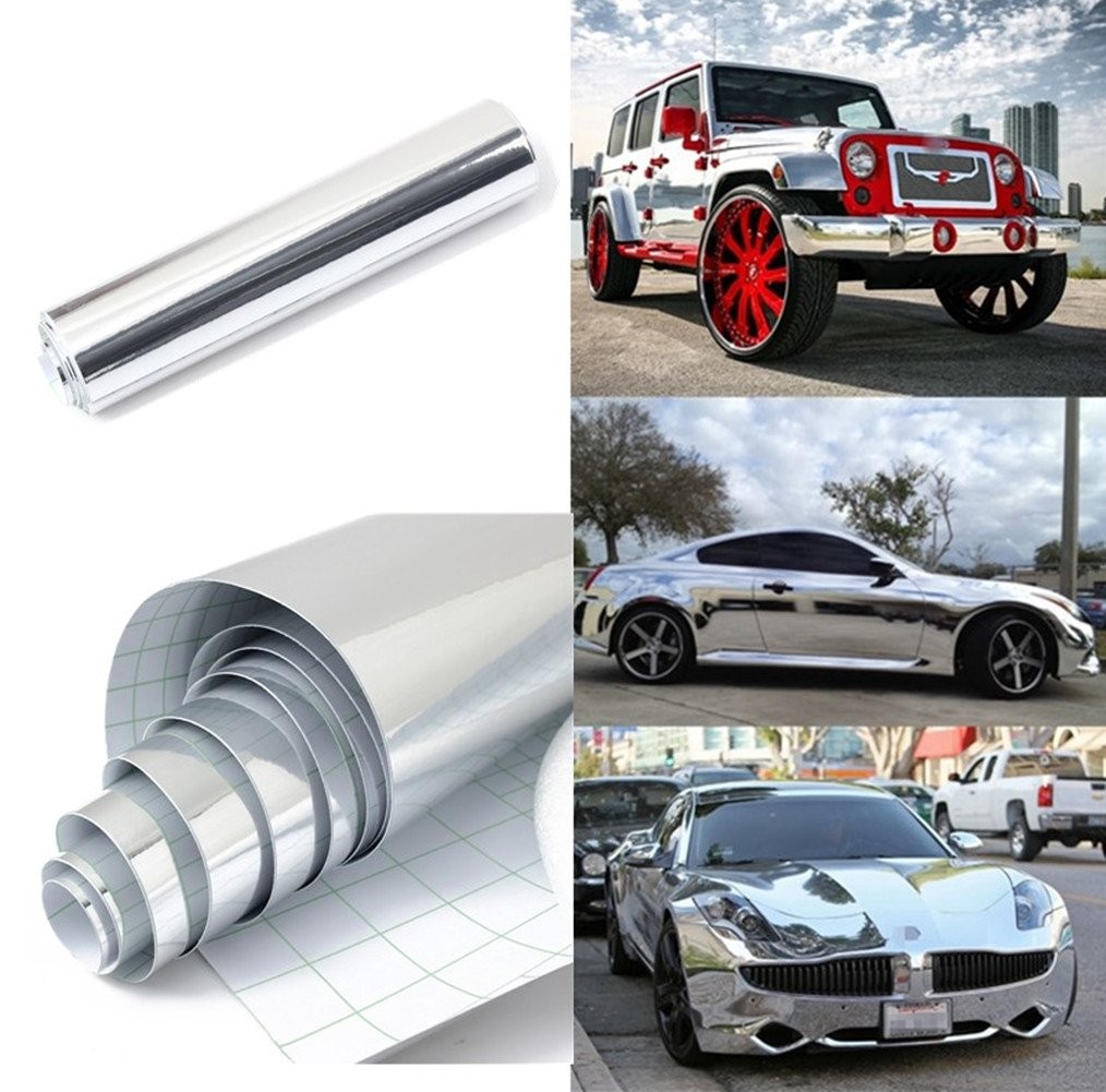 Chrome Vinyl Wrap Self Adhesive Car Decal Film Sheet 12"x78" Silver Car