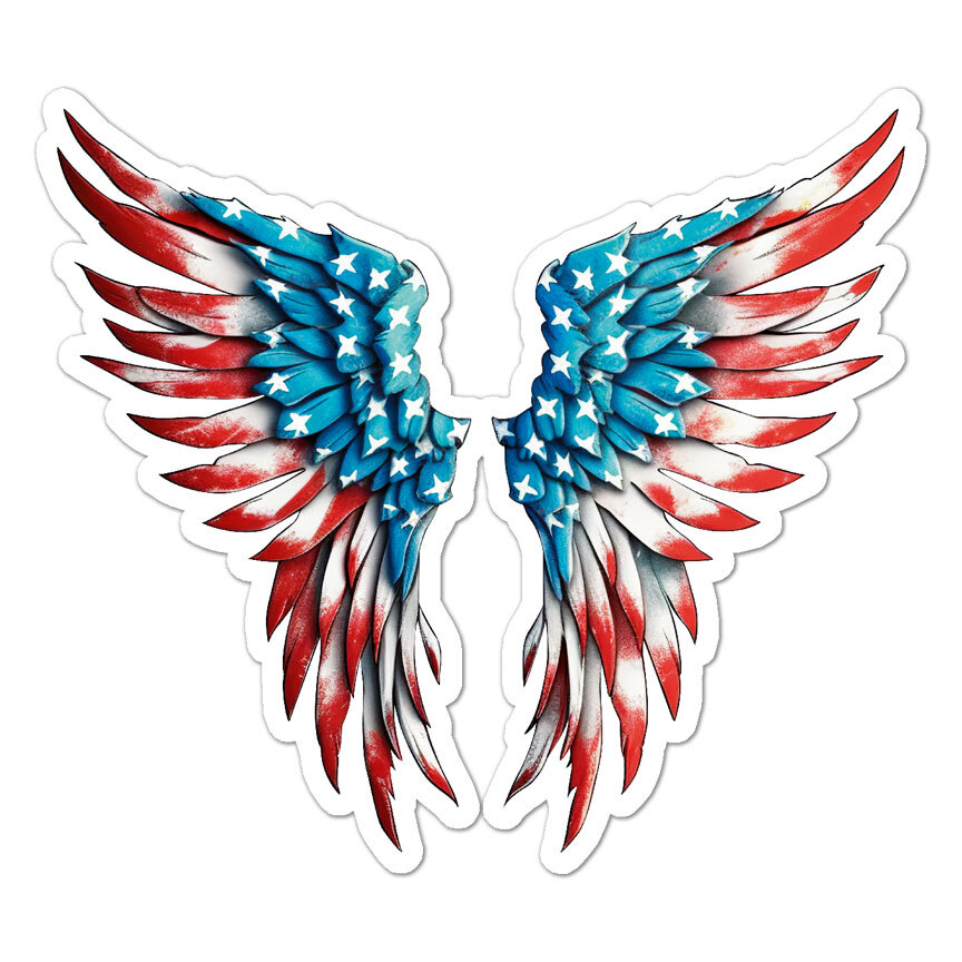 American Flag Angel Wings, Vinyl Decal Sticker, Indoor Outdoor, 3 Sizes, #9439
