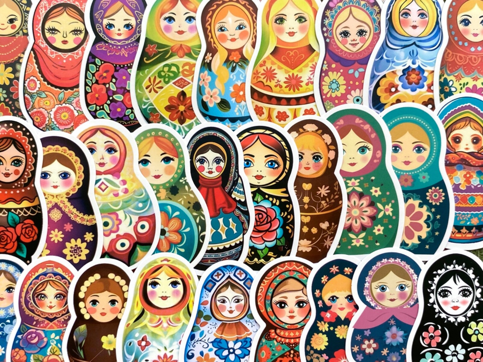 5-50 pcs Matryoshka Doll Stickers, Cute Russian Nested Doll Phone Laptop Decals