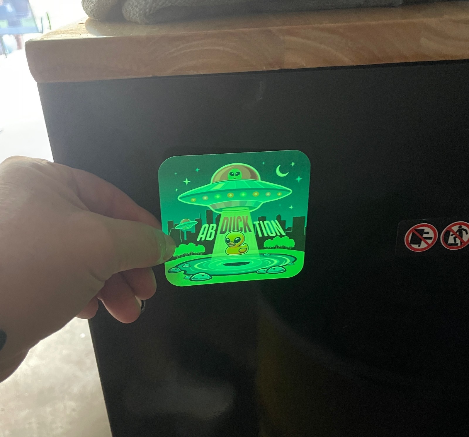 2 Alien Ab-duck-tion Stickers! Extra Terrestrial Glow in the Dark! Vinyl Decal