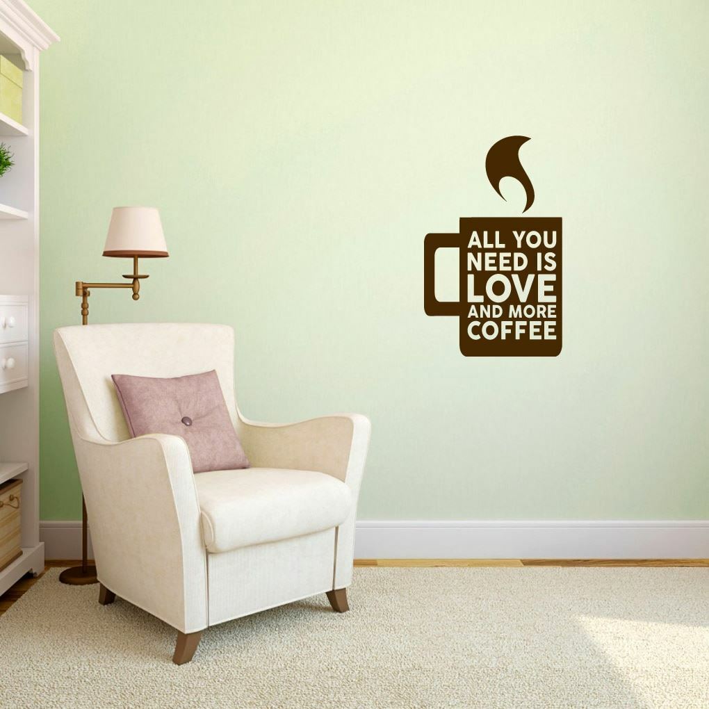 Love And More Coffee Wall Decal – Kitchen, Dining, Office, Cafe, Wall Sticker