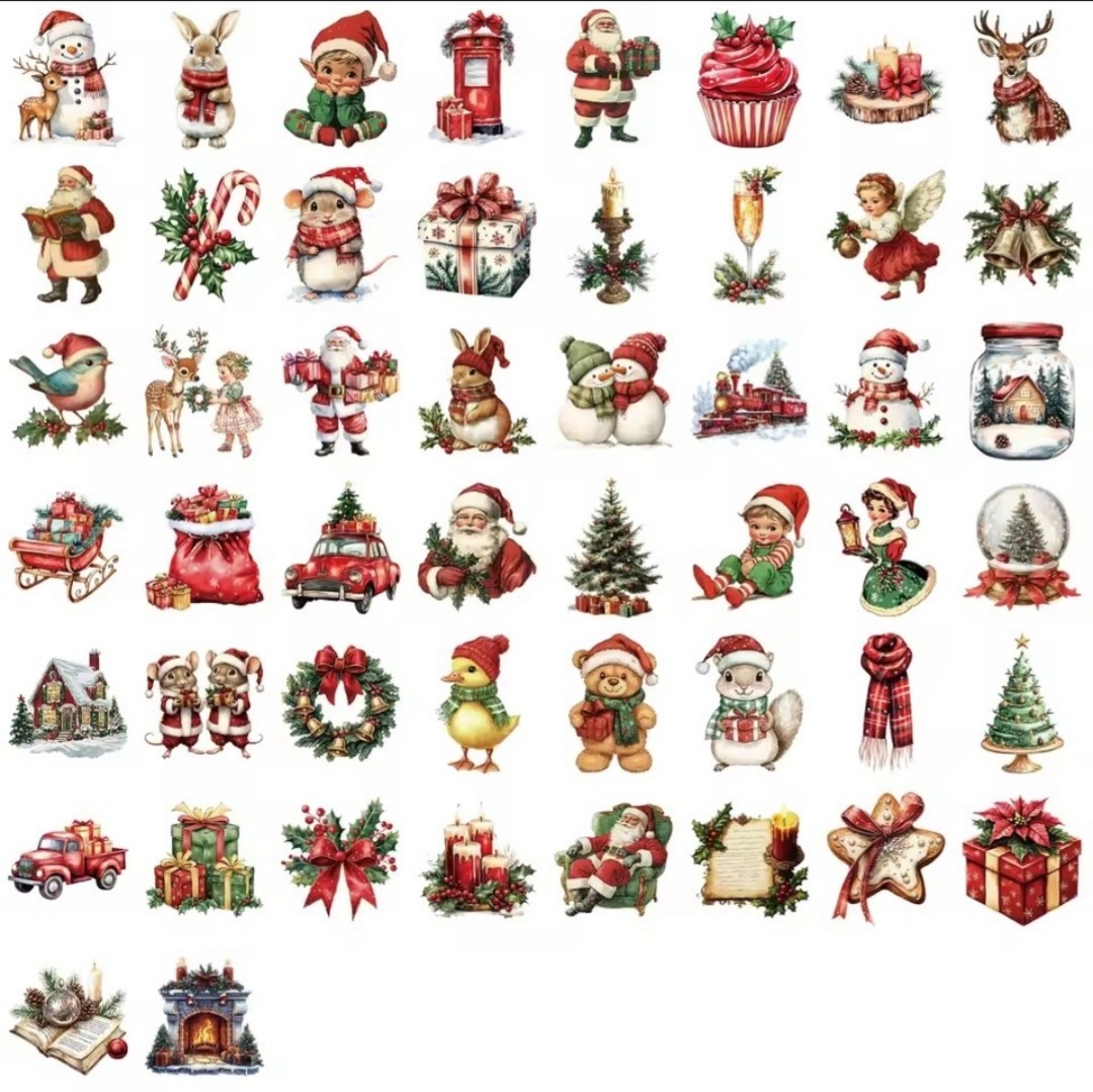 10 PCS Vintage Retro Christmas Holiday Season PET Stickers BRAND NEW