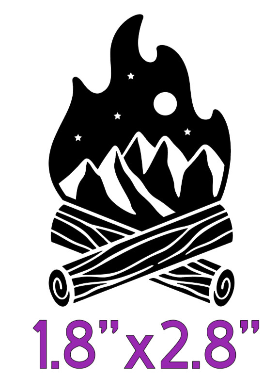 Campfire with Mountain and Night Sky (Black Permanent Vinyl Sticker) 1.8"x2.8"