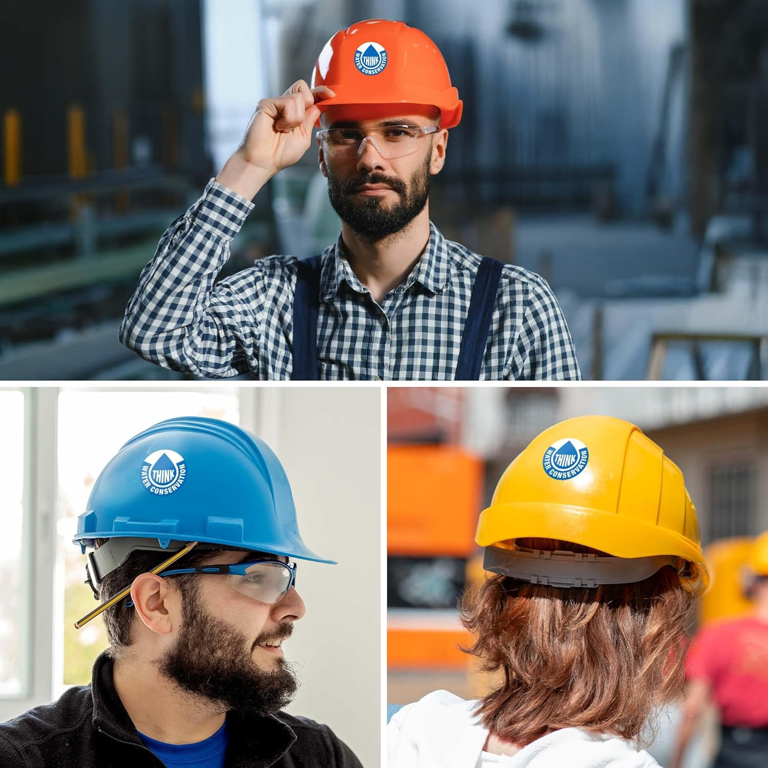 Water Conservation Hard Hat Sticker, 6 Pack, 2X2 Inches, Construction Decals
