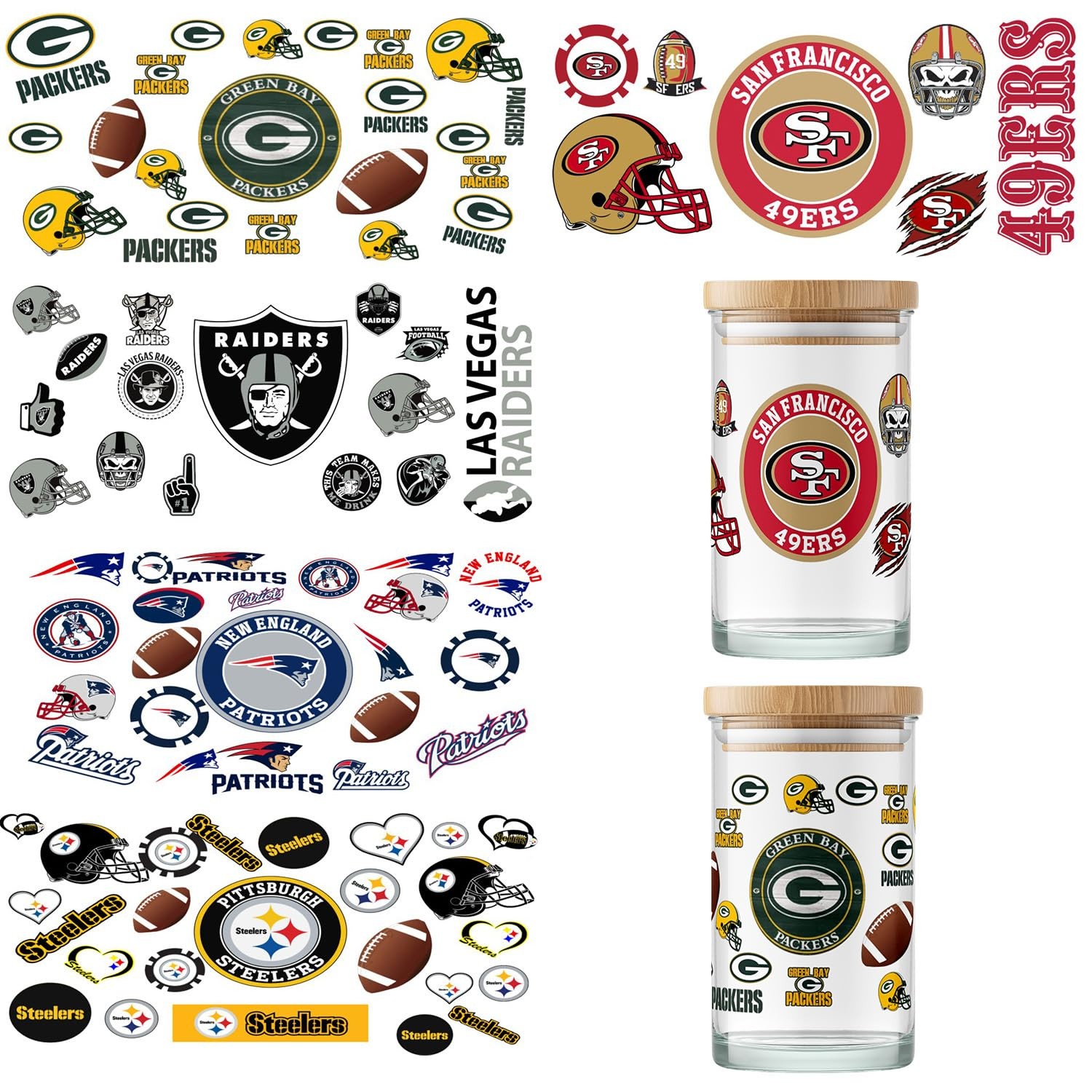 UV DTF Cup Wraps for 16 Oz Glass Cups USA Football Decals 4 Sheet (Mix4) | Ameri
