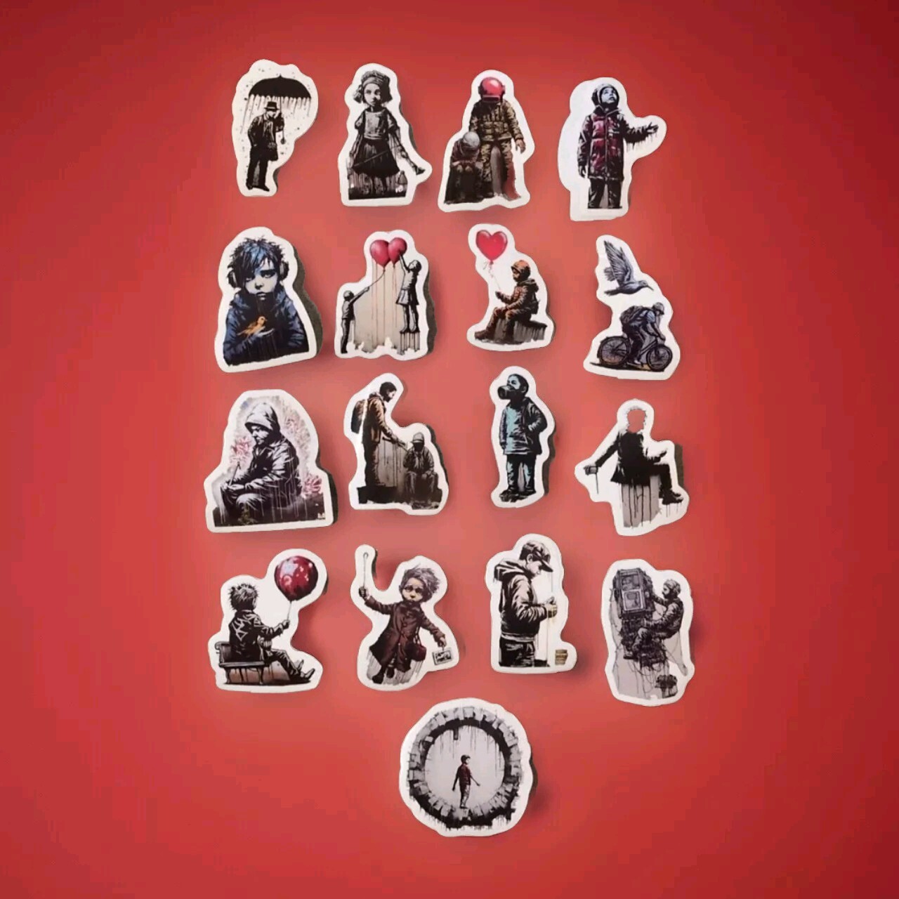 17 Pc. Banksy Art Sticker Pack -White – Waterproof – Street Art – France