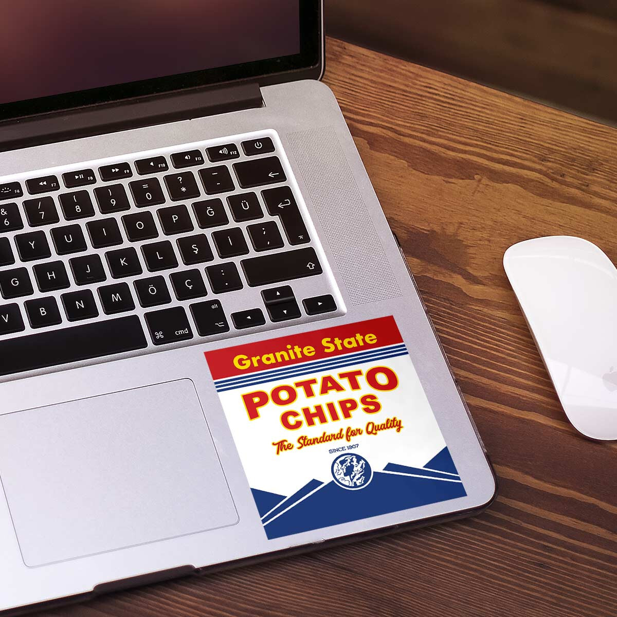 Vinyl Sticker; Granite State Potato Chips New Hampshire Die Cut Sticker, retro