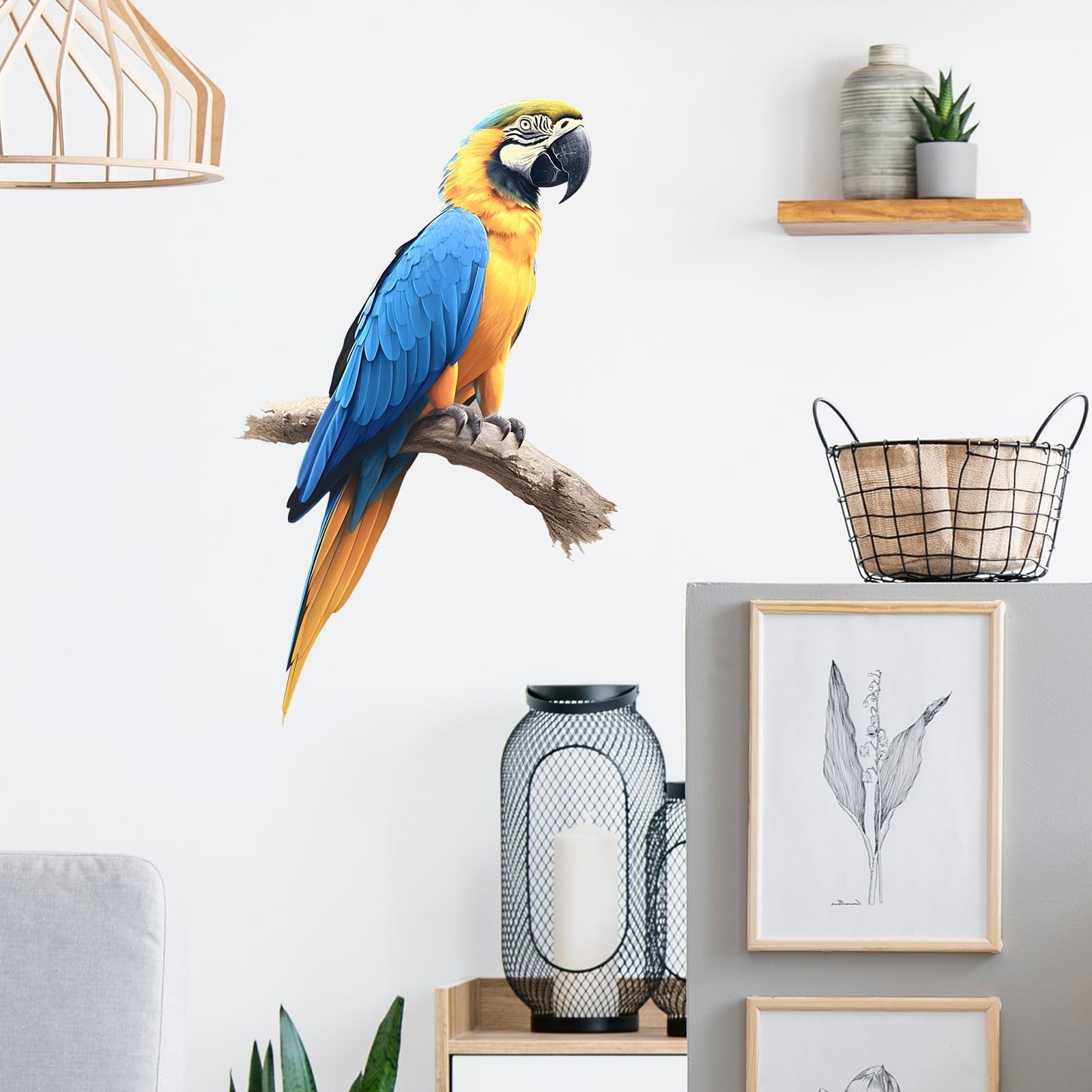 Lifelike Blue and Yellow Macaw Bird Wall Decal Nursery Bird Animal Wall Stick…