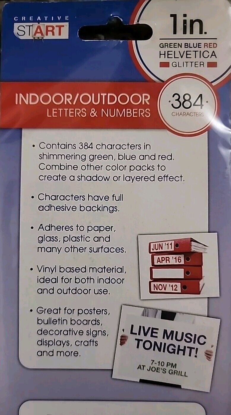 Indoor Outdoor Letter Vinyl Sticker Peel 384 Characters Glitter Numbers Red Blue