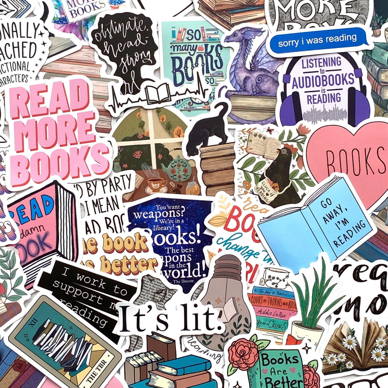 5-100 pcs Reading Book Stickers, Bookish Kindle Laptop Waterproof Vinyl Decals