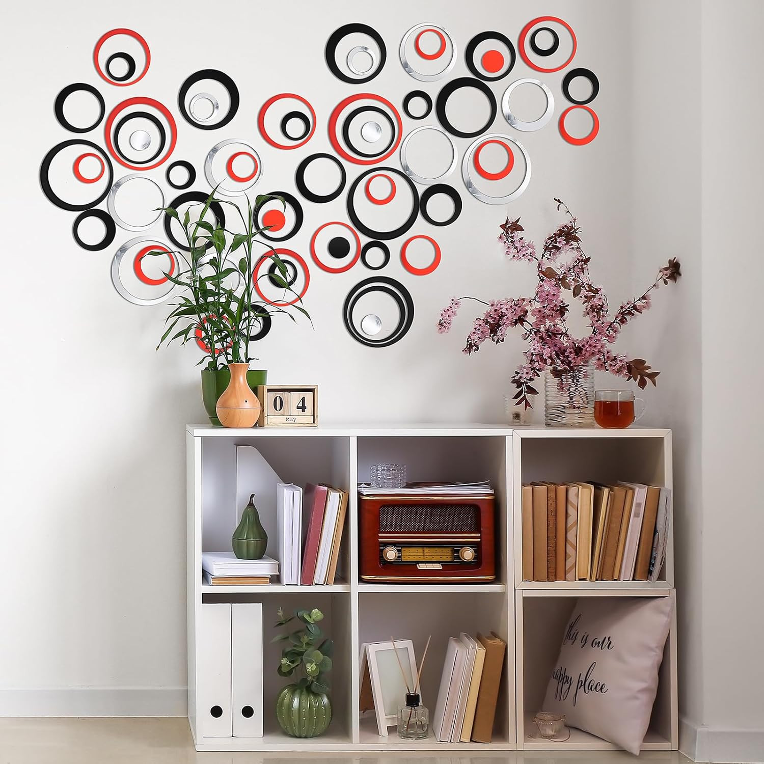 72 Pieces Acrylic Circle Mirror Wall Sticker round Wall Decor Decals Removable D