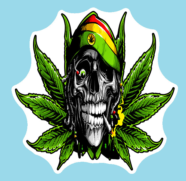 Rasta Skull Weed 420 Vinyl Sticker Weatherproof Marijuana Laptop Water Bottle