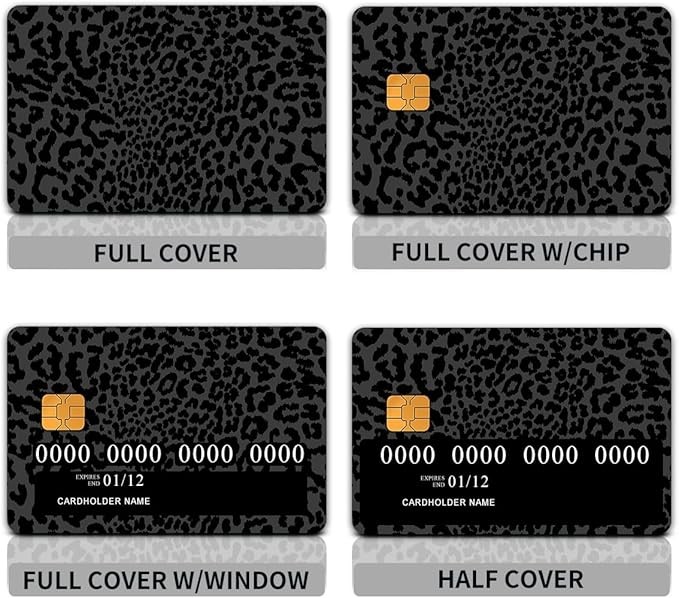 4-Pack Black Leopard Print Credit Card Skin | Dark Animal Print Fashion Decal