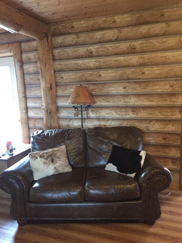 York Wallcoverings CH7977 Lake Forest Lodge Mountain Logs Wallpaper, Light Brown