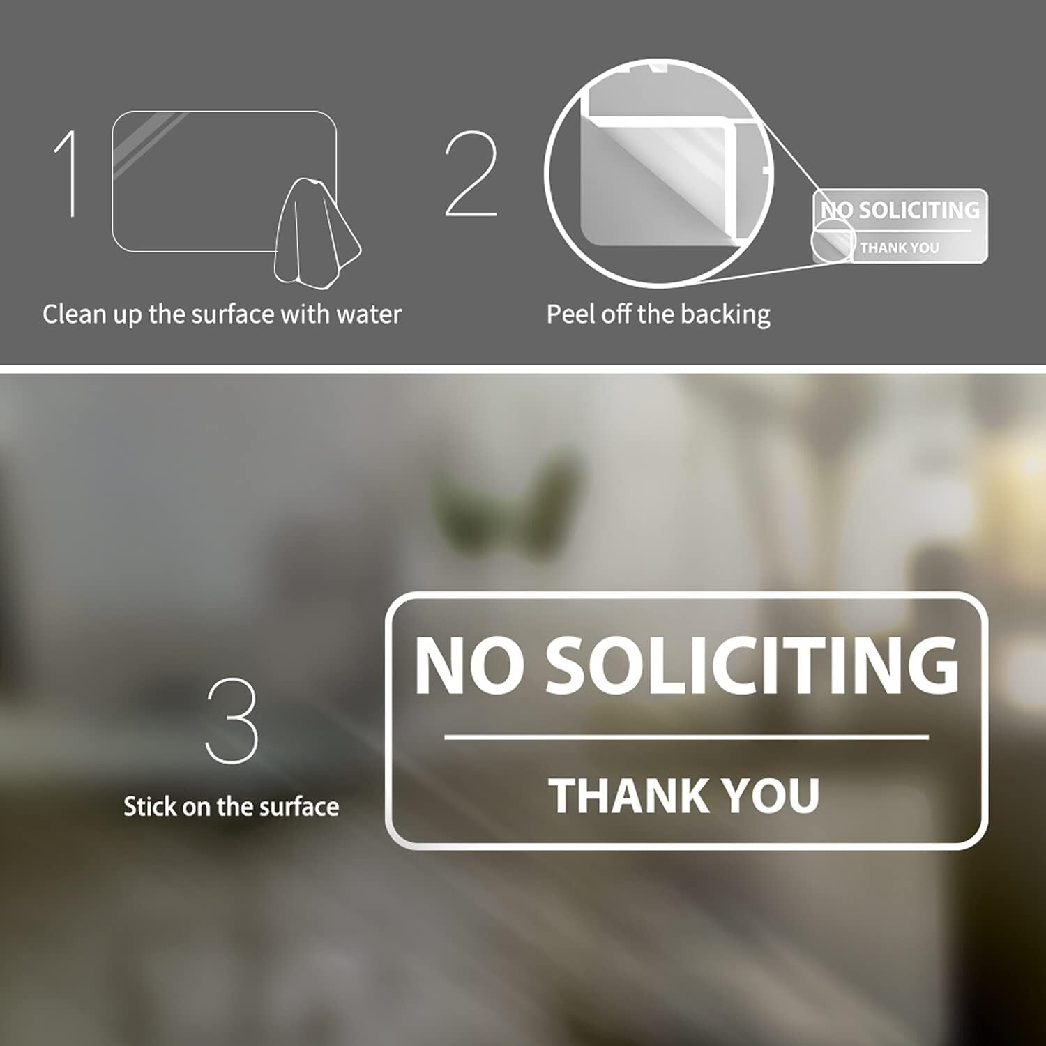 No Soliciting Sign 5-pack Stickers 3"X7" Door Window Outdoor Waterproof