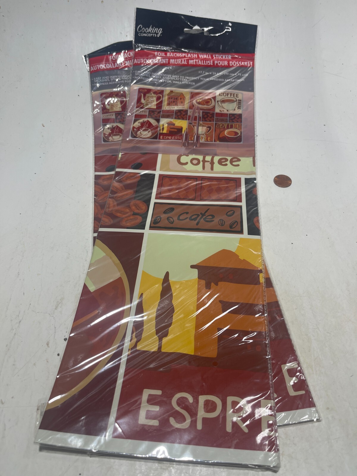 Lot Of 2! Cooking Concepts Foil Backsplash Coffee Peel Stick Wall Art Decal