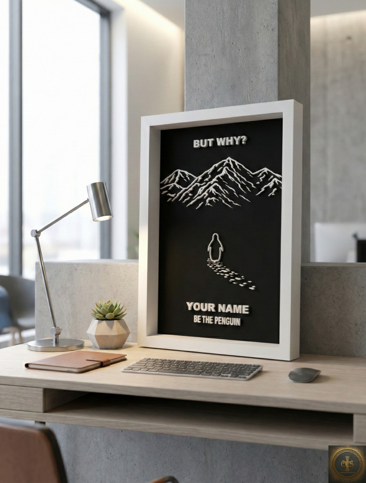 Custom "But Why" Penguin Frame | Viral Penguin Walking Into Mountains Art