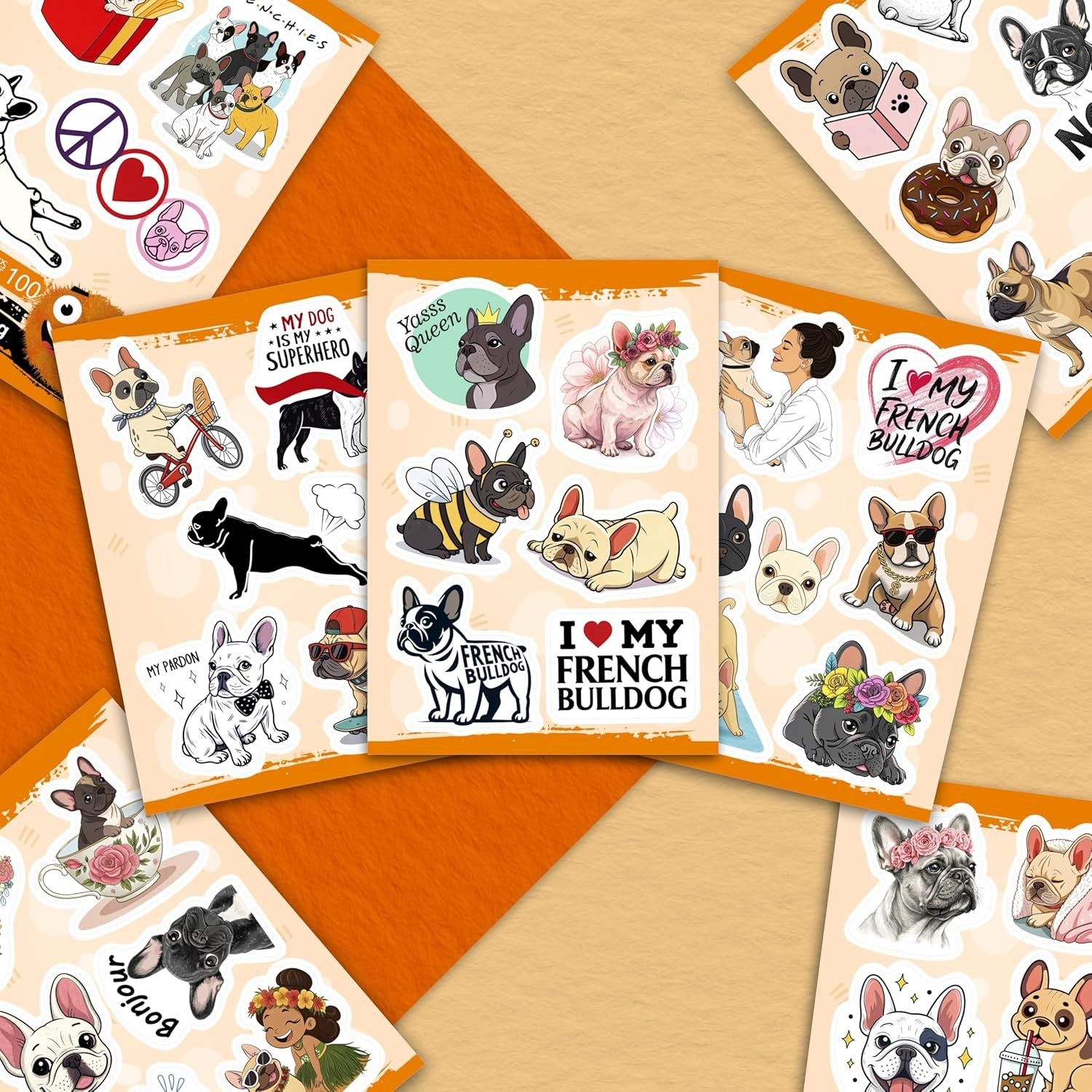 Durable French Bulldog Vinyl Sticker Pack – 100 Waterproof Stickers for All Ages