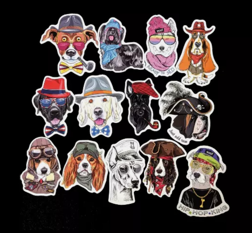 Dogs in Hats Stickers, Pet Stickers, Laptop Stickers, Dog Lover, 13pk